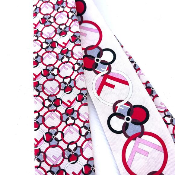 Fendi Roma Silk Twilly Wrappy Scarf Logo Flowerland Pink Red Circle Designer - Picture 4 of 7